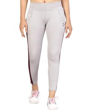 women striped fitted track pants with insert pockets