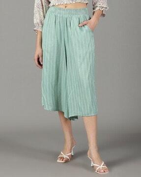 women striped flared culottes with insert pockets