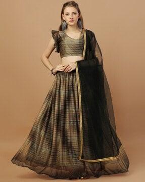 women striped flared lehenga & choli with dupatta