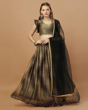 women striped flared lehenga choli set with dupatta