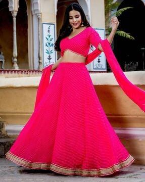 women striped flared lehenga choli set