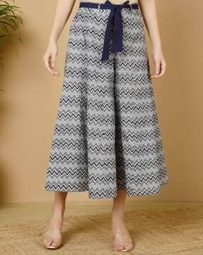 women striped flared palazzos with semi elasticated waist