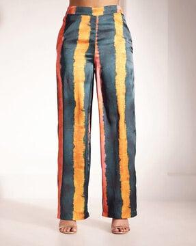 women striped flat-front pants