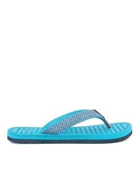 women striped footbed thong-strap flip-flops