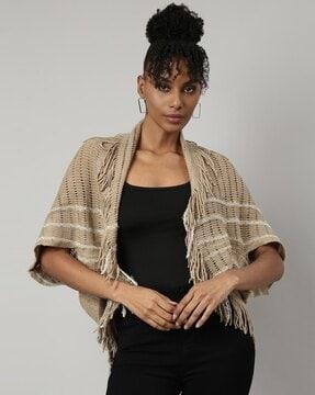 women striped front-open cardigan