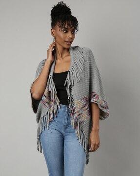 women striped front-open cardigan