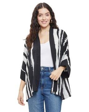 women striped front-open shrug