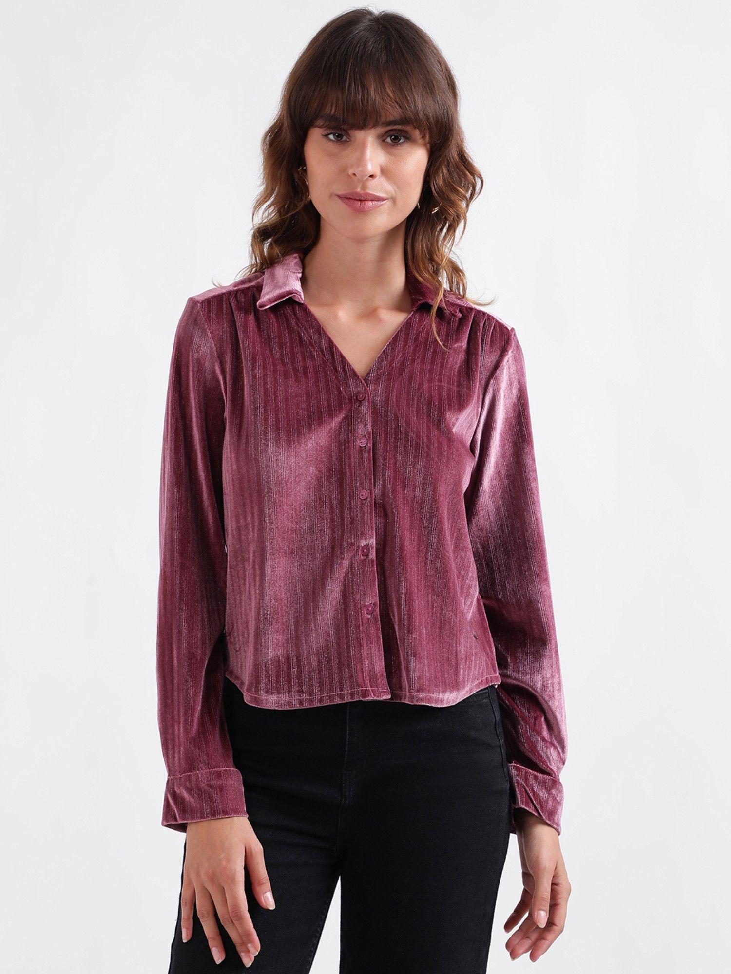 women striped full sleeves collar shirt