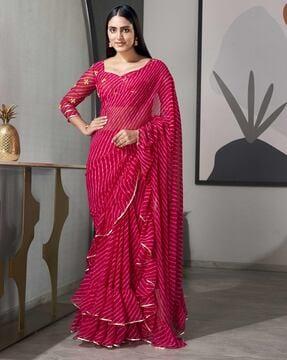 women striped georgette saree with ruffles