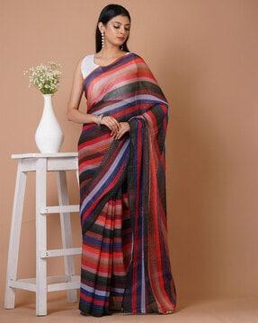 women striped georgette saree