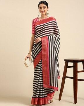 women striped georgette saree