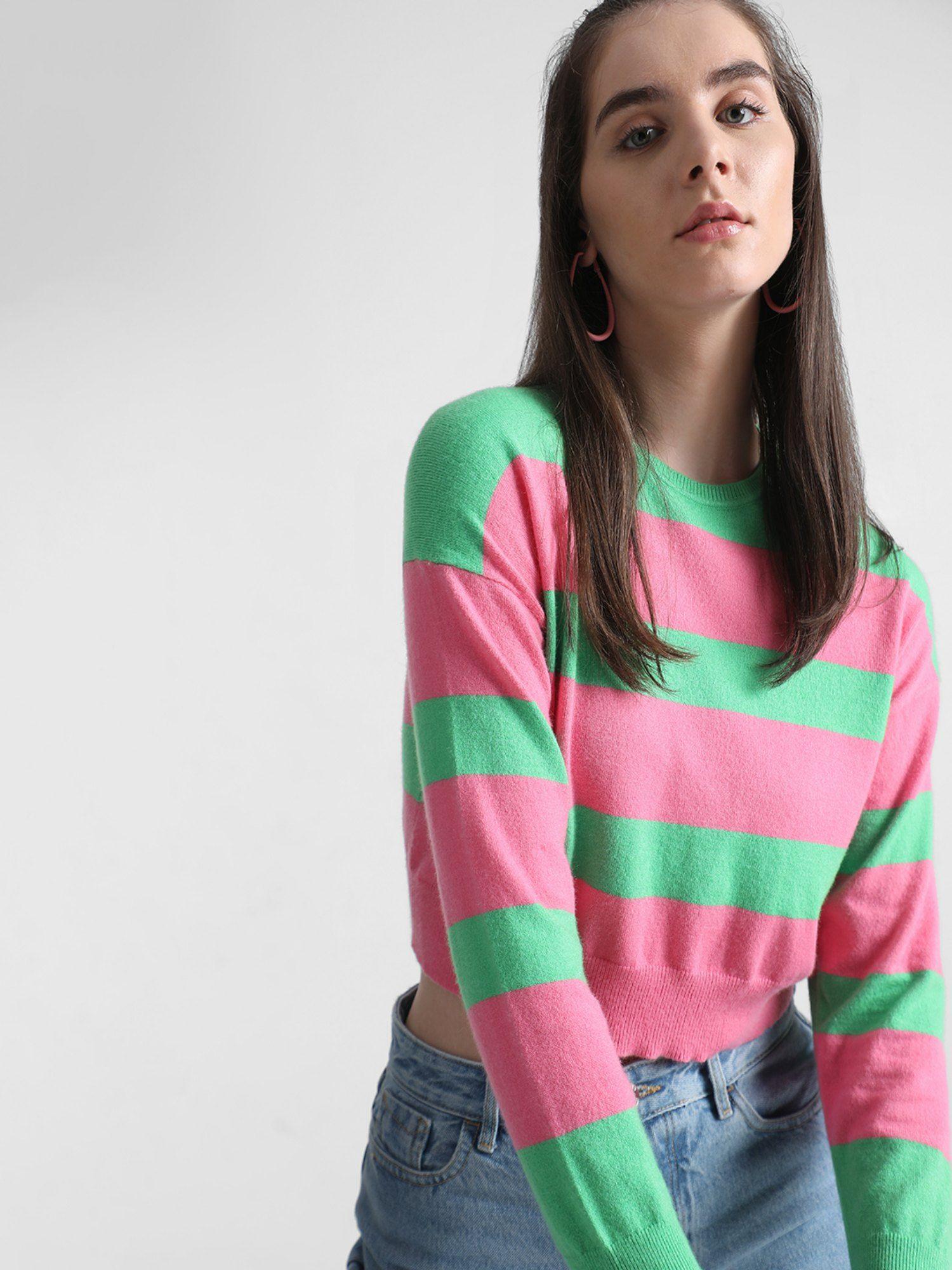 women striped green sweater