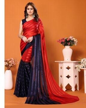 women striped half-&-half satin saree