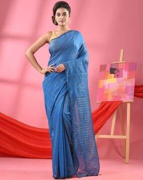 women striped handloom saree with tassels