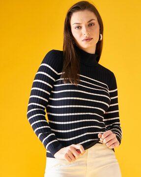 women striped high-neck sweater