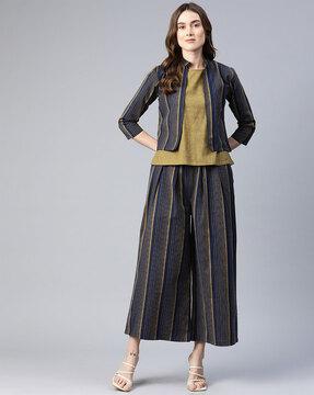 women striped jacket with top & trousers