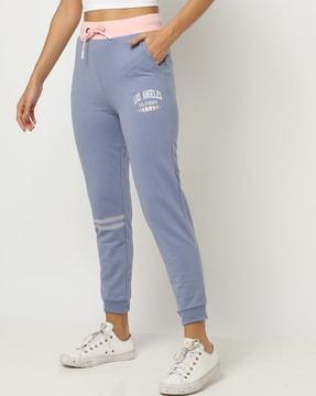 women striped joggers with drawstring waist