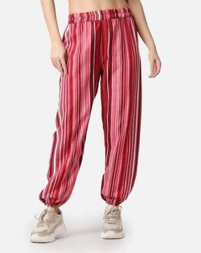 women striped joggers with elasticated waist