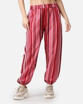 women striped joggers with elasticated waistband