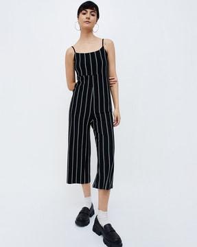 women striped jumpsuit with adjustable straps