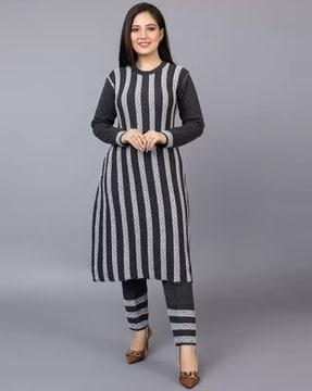 women striped-knit a-line kurta with pants