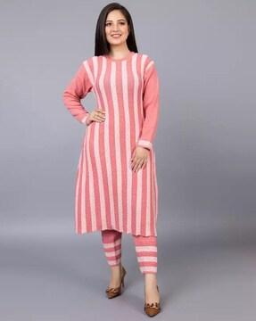 women striped-knit a-line kurta with pants