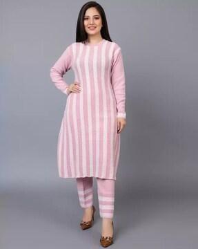 women striped-knit a-line kurta with pants