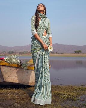 women striped linen saree