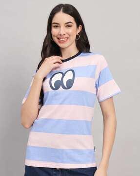 women striped loose fit round-neck t-shirt