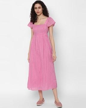 women striped midi a-line dressa