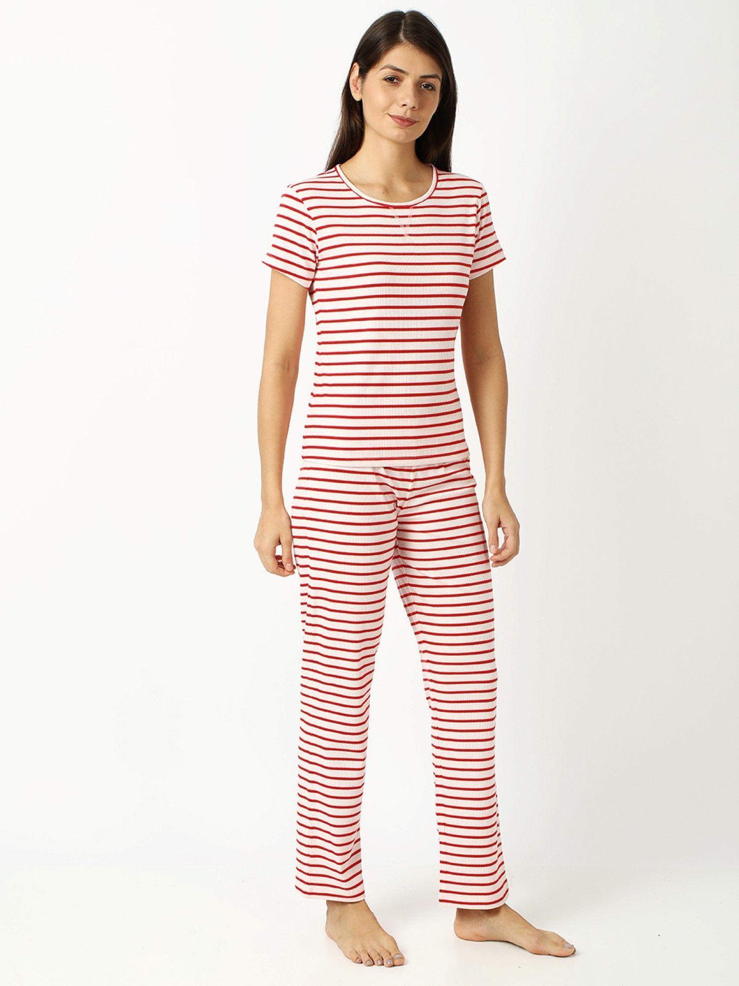 women striped night suit - multi-color