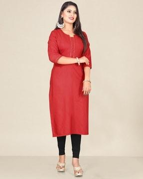 women striped no darts straight kurta