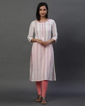 women striped no darts straight kurta