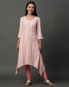 women striped no darts straight kurta