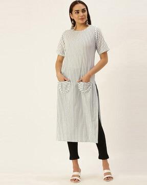 women striped no darts straight kurta