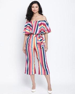 women striped off-shoulder jumpsuit