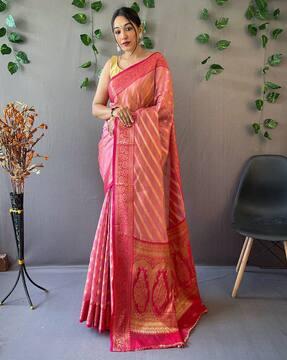 women striped organza saree