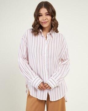 women striped oversized fit shirt