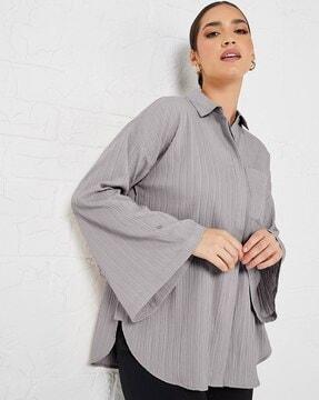 women striped oversized fit shirt