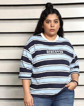 women striped oversized round-neck t-shirt