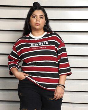 women striped oversized round-neck t-shirt