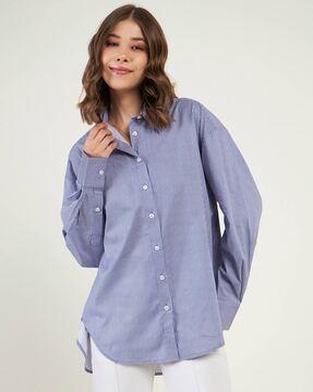 women striped oversized shirt with spread collar