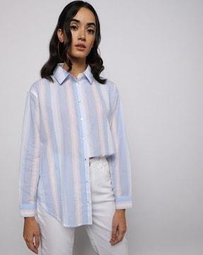 women striped oversized shirt