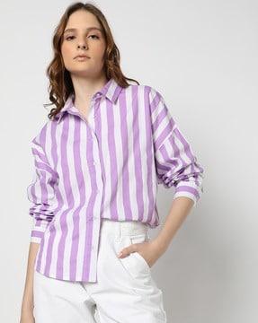 women striped oversized shirt