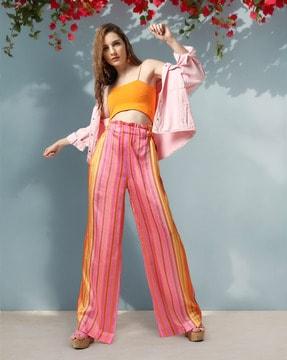 women striped palazzos with elasticated waist