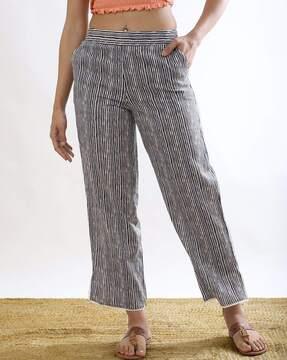 women striped pants with lace trim