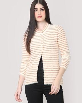 women striped pattern cardigan