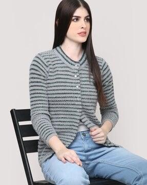 women striped pattern cardigan