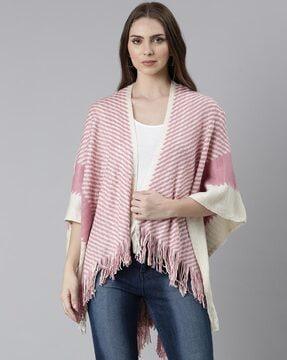 women striped poncho with fringes