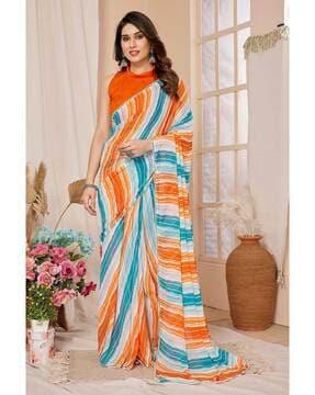 women striped pre-stitched saree with blouse piece